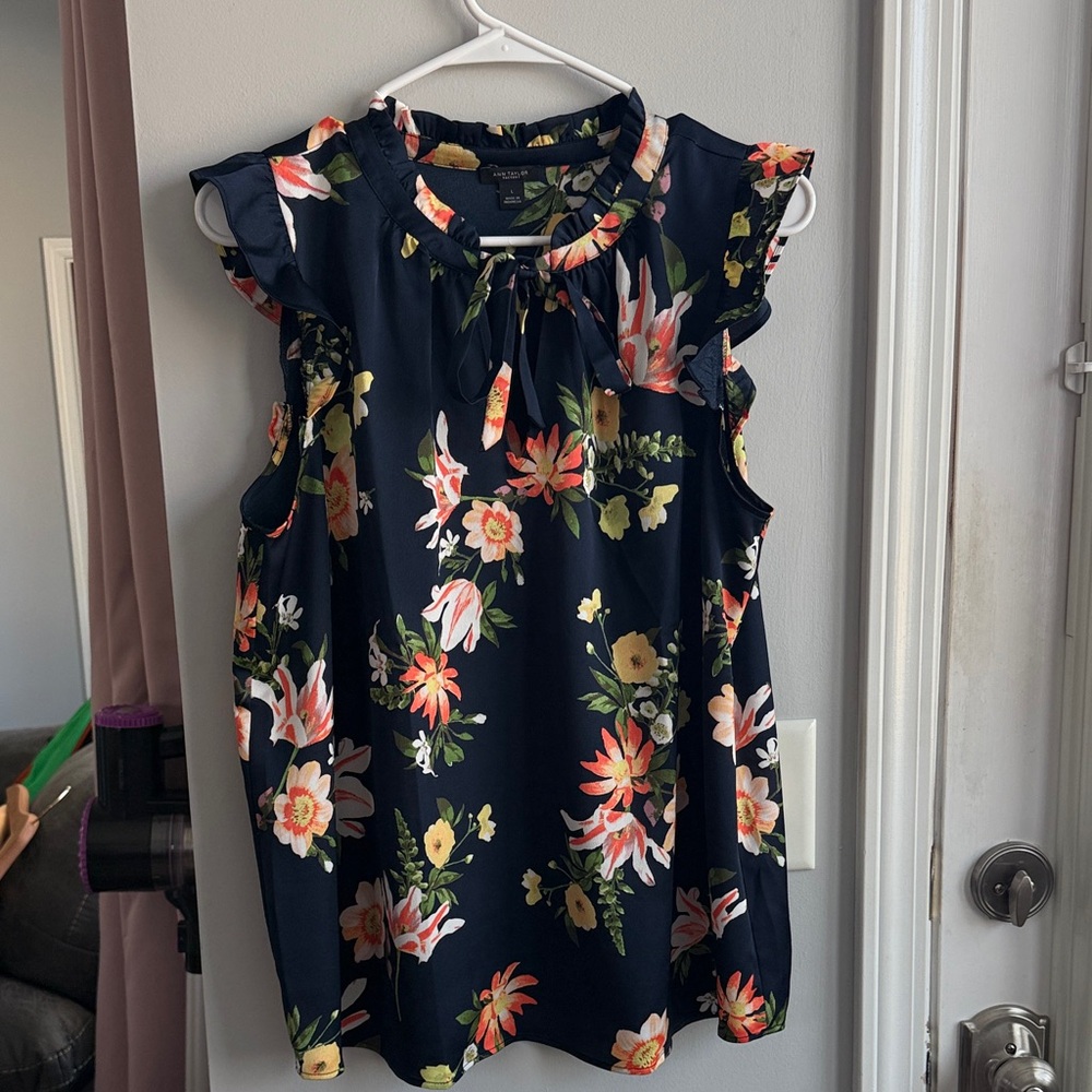 Ann Taylor Navy Floral Blouse